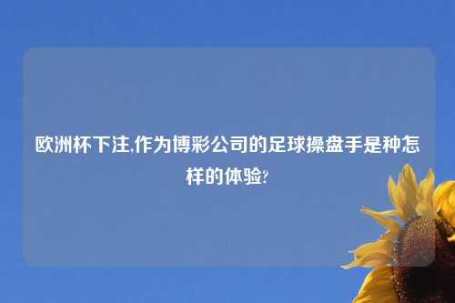 欧洲杯下注,作为比赛公司的足球操盘手是种怎样的体验?