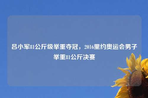 吕小军81公斤级举重夺冠，2016里约奥运会男子举重81公斤决赛