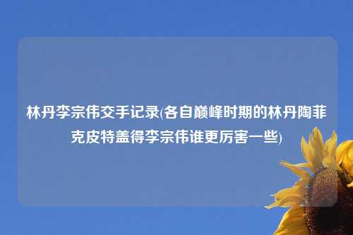 林丹李宗伟交手记录(各自巅峰时期的林丹陶菲克皮特盖得李宗伟谁更厉害一些)