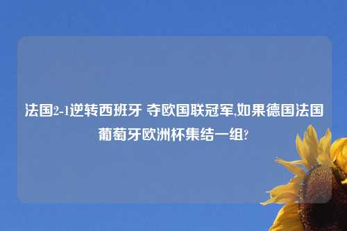 法国2-1逆转西班牙 夺欧国联冠军,如果德国法国葡萄牙欧洲杯集结一组?