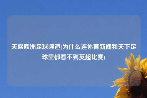 天盛欧洲足球频道(为什么连体育新闻和天下足球里都看不到英超比赛)