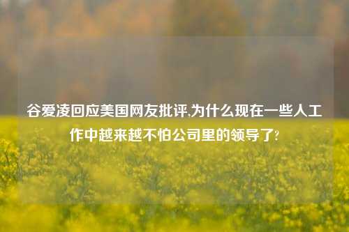 谷爱凌回应美国网友批评,为什么现在一些人工作中越来越不怕公司里的领导了?